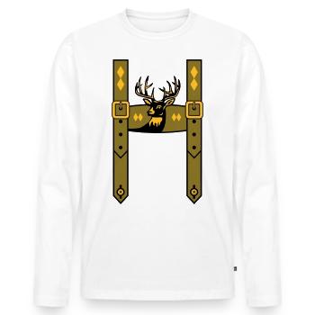 Lederhose Bayern Wiesn Hirschgeweih - Männer Premium Bio Langarmshirt - Weiß - Vorne - Nico (187cm)