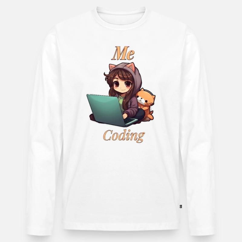 "Code Cutie: Anime-inspired Girl Coding" - Männer Premium Bio Langarmshirt - Weiß
