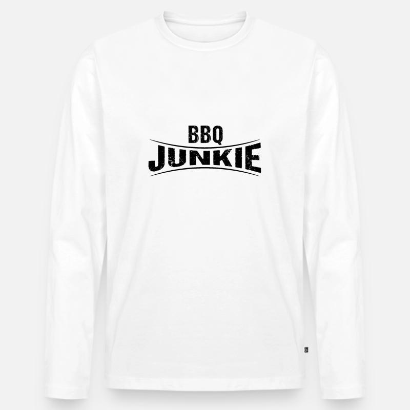 BBQ Junkie Logo Badge - Männer Premium Bio Langarmshirt - Weiß