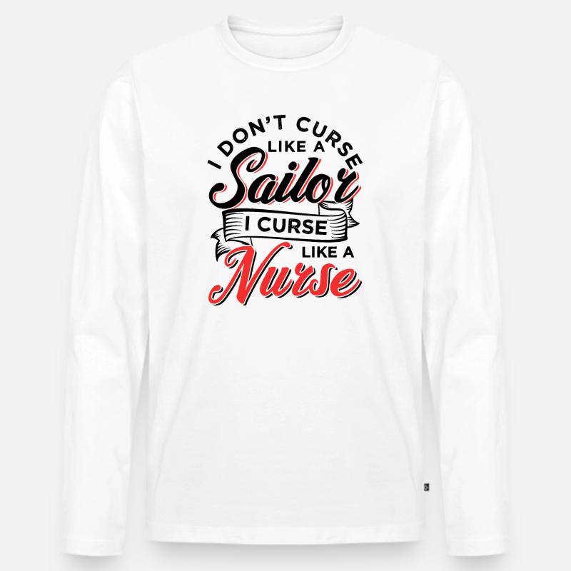 Curse Like A Nurse - Männer Premium Bio Langarmshirt - Weiß