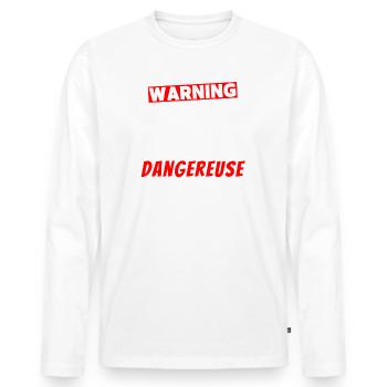 Cadeau Humour couple homme, Femme jalouse danger - T-shirt manches longues Premium bio Homme - blanc - Devant - Nico (187cm)