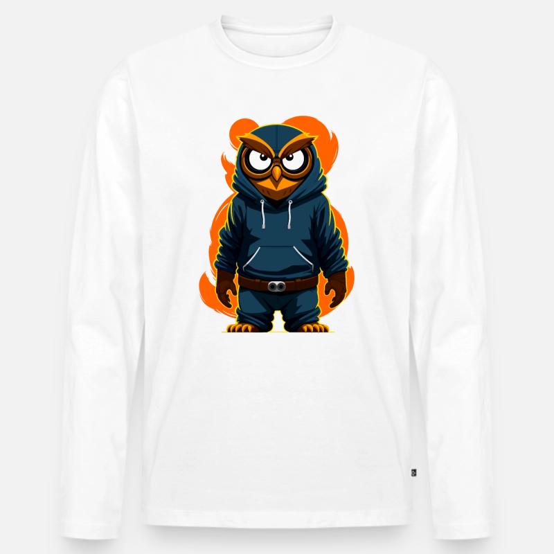 Eule Mit Hoodie - Männer Premium Bio Langarmshirt - Weiß