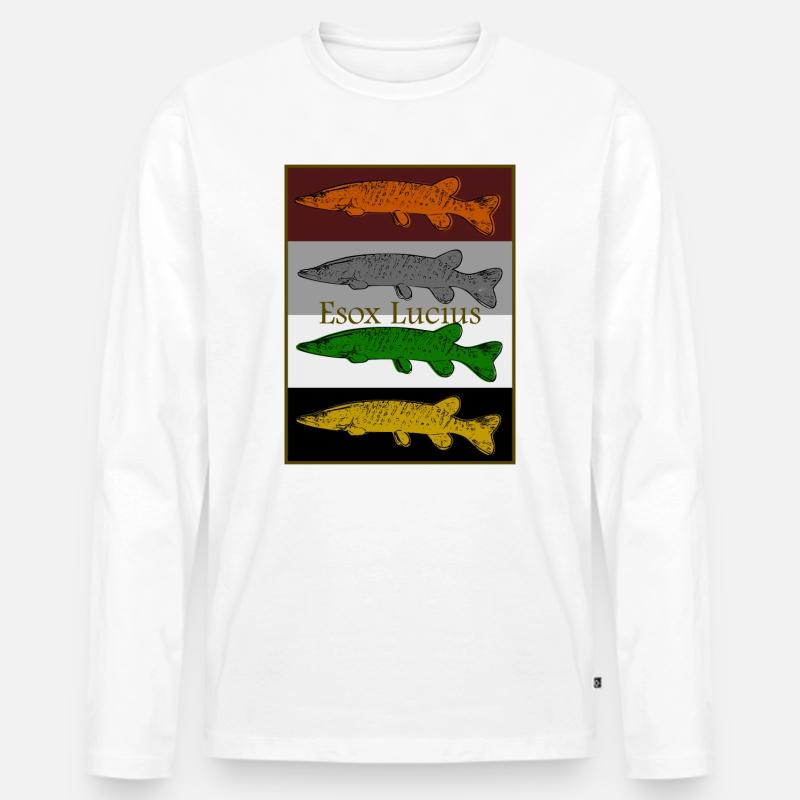 Buntes Hecht Design - Männer Premium Bio Langarmshirt - Weiß