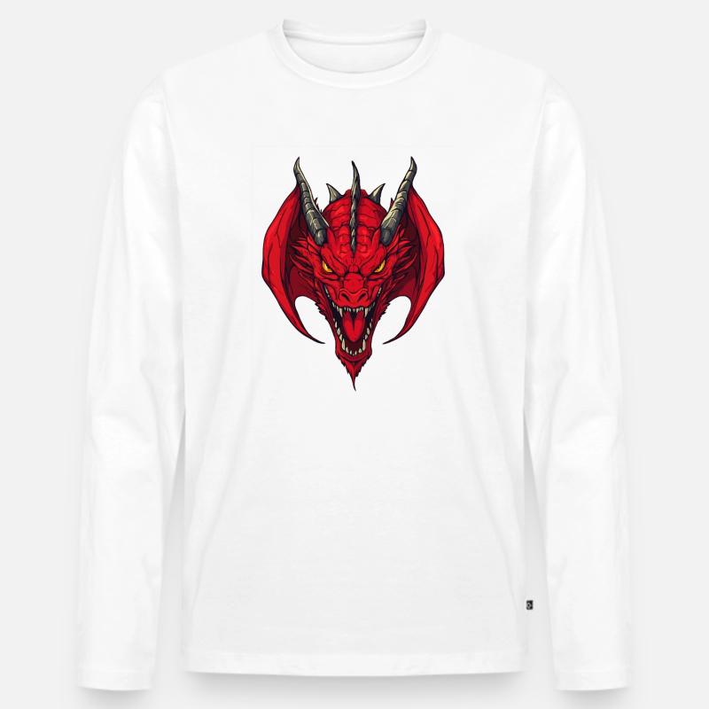 Roter Drachenkopf Frontansicht - Männer Premium Bio Langarmshirt - Weiß