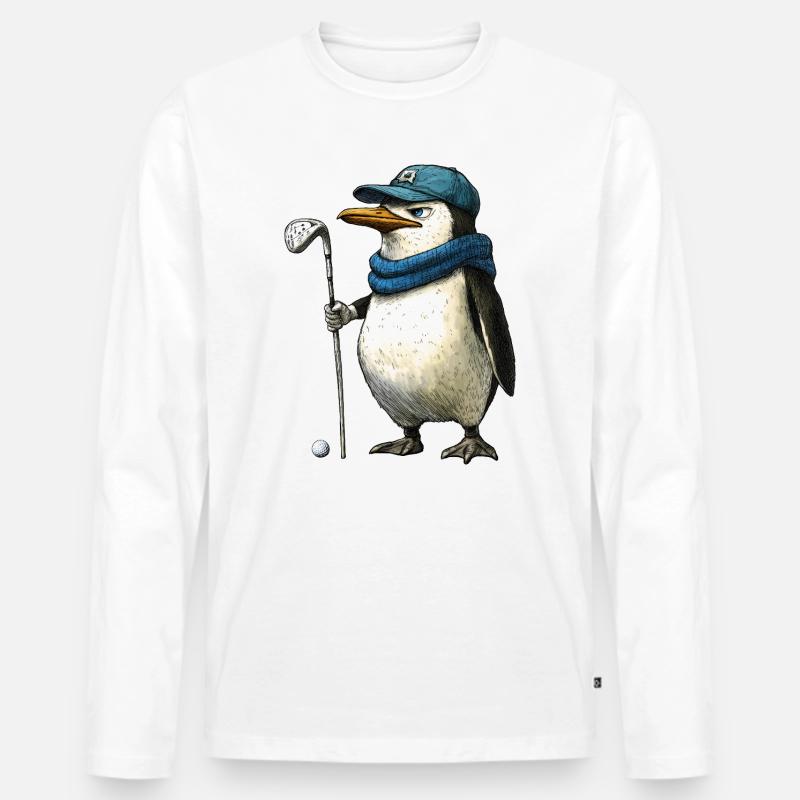 Pinguine Golf - Männer Premium Bio Langarmshirt - Weiß