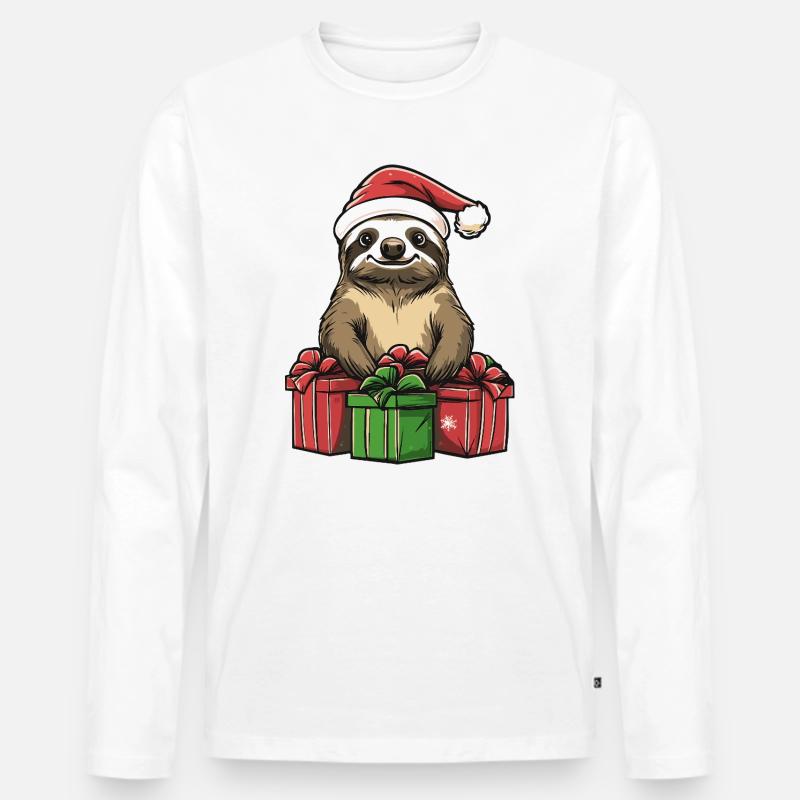 Faultier Weihnachten Geschenke - Männer Premium Bio Langarmshirt - Weiß