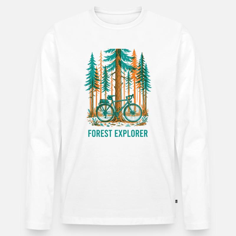 Forest Explorer Risograph Fahrradkunst - Männer Premium Bio Langarmshirt - Weiß