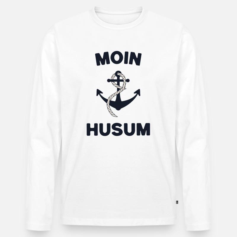 Moin Husum – Maritimes Anker-Design - Männer Premium Bio Langarmshirt - Weiß