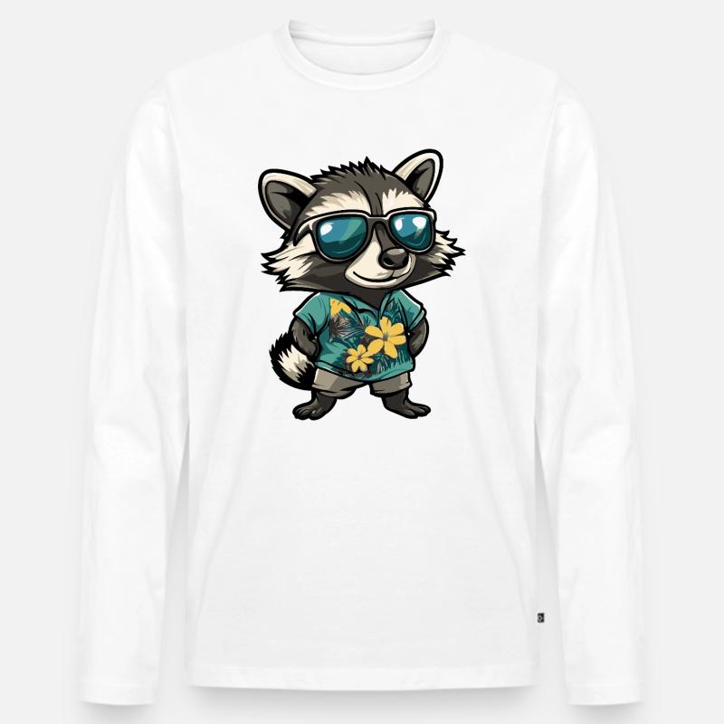 Waschbär Comic Urlaub - Männer Premium Bio Langarmshirt - Weiß