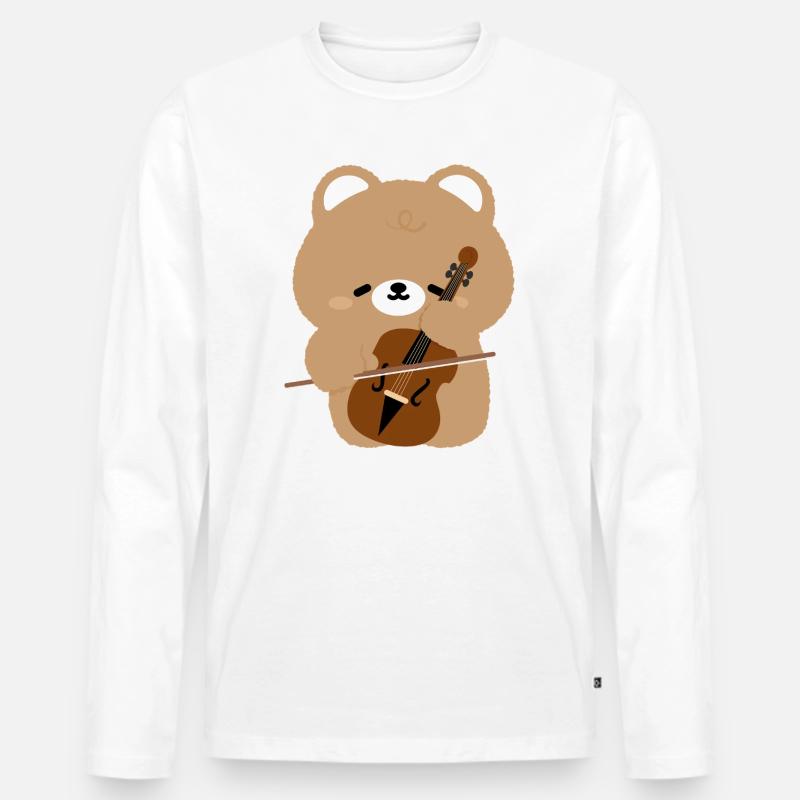 Bären-Cello-Charme - Männer Premium Bio Langarmshirt - Weiß