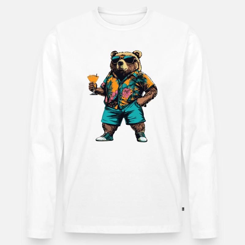 Bär Comic Sommer - Männer Premium Bio Langarmshirt - Weiß