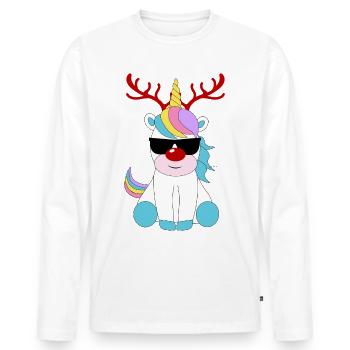 Rudolf das Einhorn - Männer Premium Bio Langarmshirt - Weiß - Vorne - Nico (187cm)