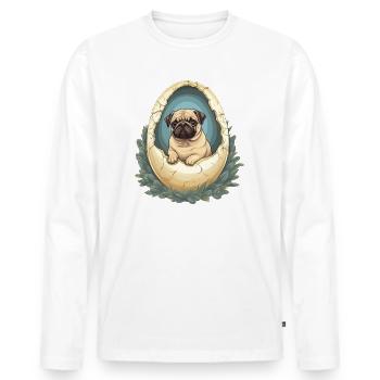 Pug Hatches from Eggshell - Cute - Men's Premium Organic Long Sleeve Shirt - white - Front - Nico (187cm)