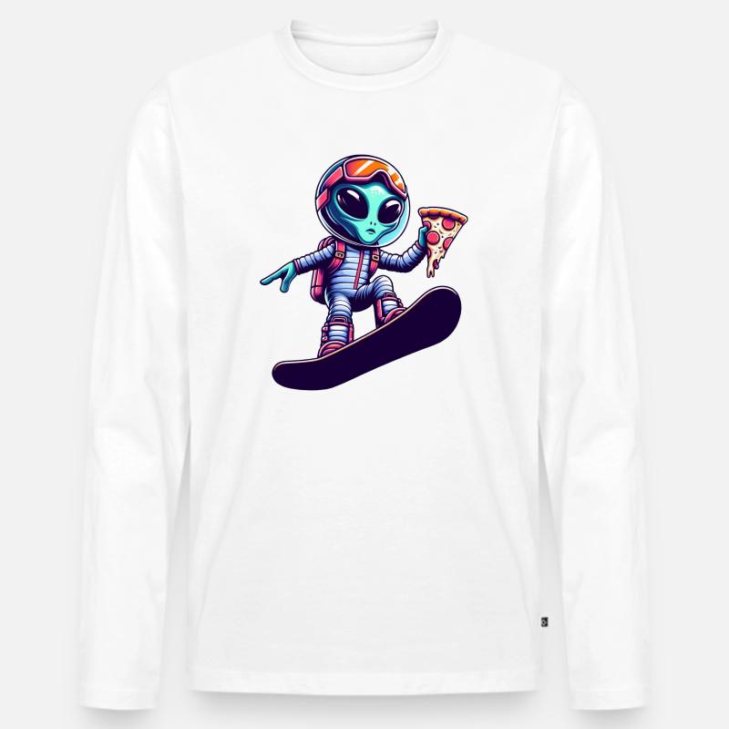 Alien Snowboard Pizza Spaß - Männer Premium Bio Langarmshirt - undefined