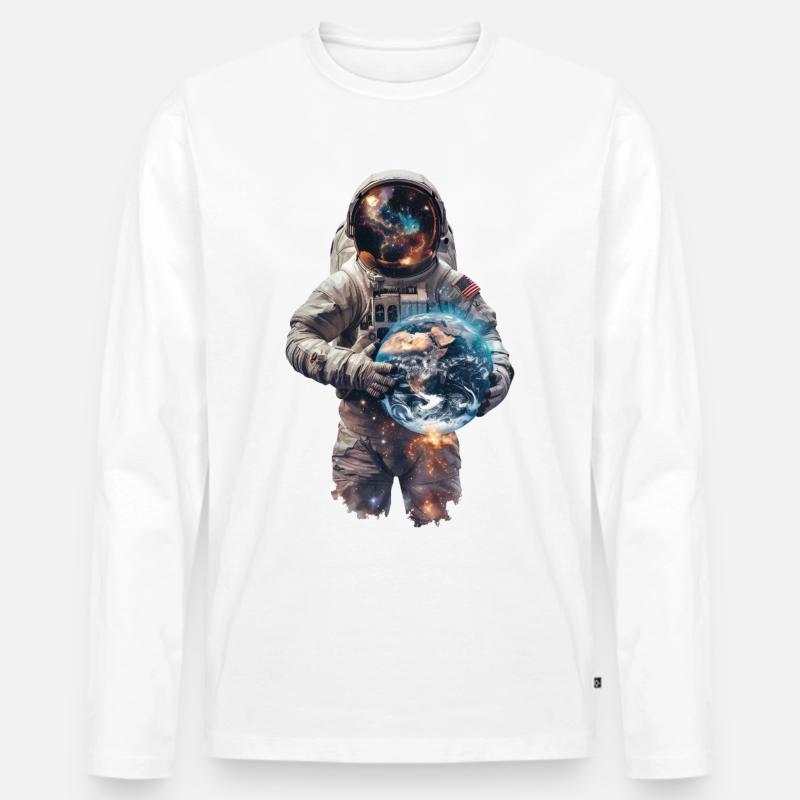 Astronaut mit Erde - Männer Premium Bio Langarmshirt - Weiß