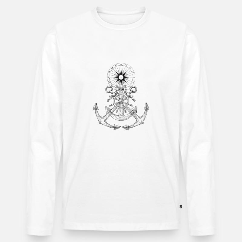 Anker mit Kompass - Männer Premium Bio Langarmshirt - Weiß