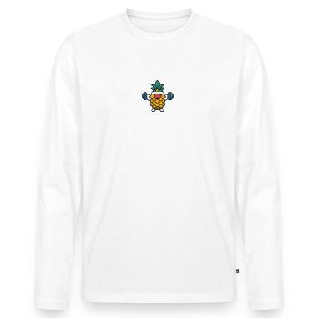 Sporty pineapple with dumbbells - Men's Premium Organic Long Sleeve Shirt - white - Front - Nico (187cm)