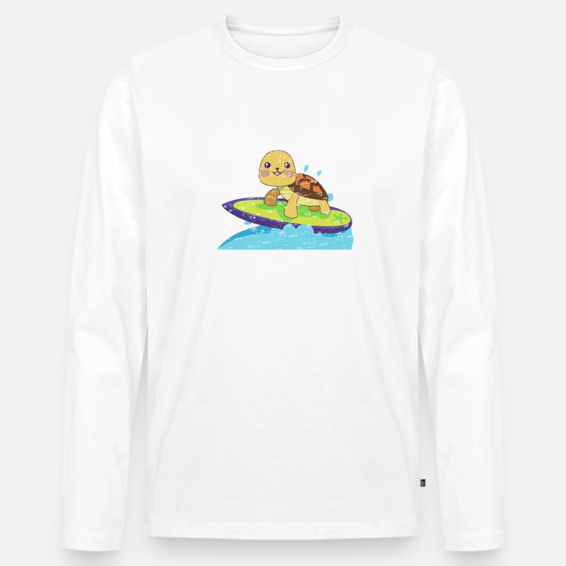 Schildkröte auf surfbrett - Männer Premium Bio Langarmshirt - Weiß