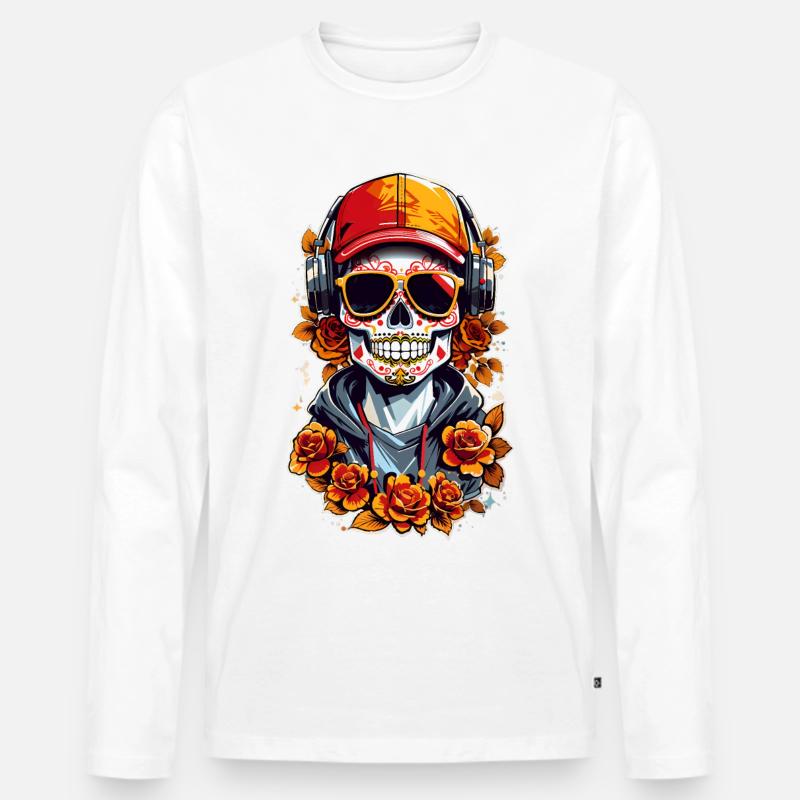 Zucker Schädel - Männer Premium Bio Langarmshirt - Weiß