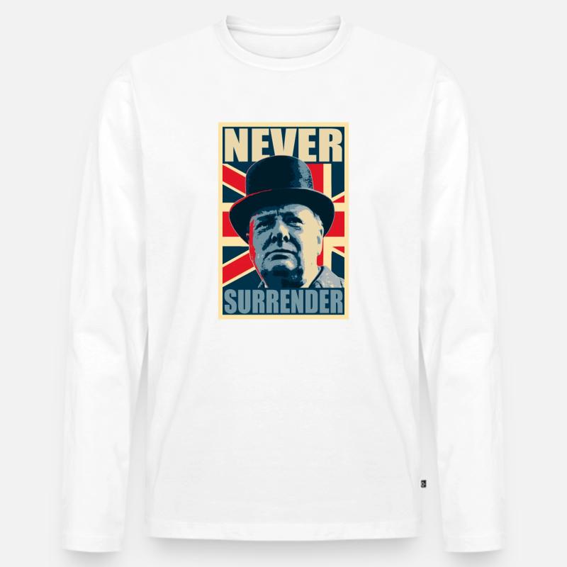 Winston Churchill Never Surrender - Männer Premium Bio Langarmshirt - Weiß