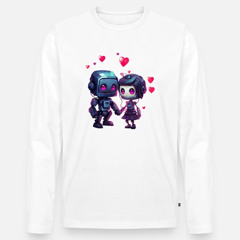ROBOTER LOVE Design - Männer Premium Bio Langarmshirt - Weiß