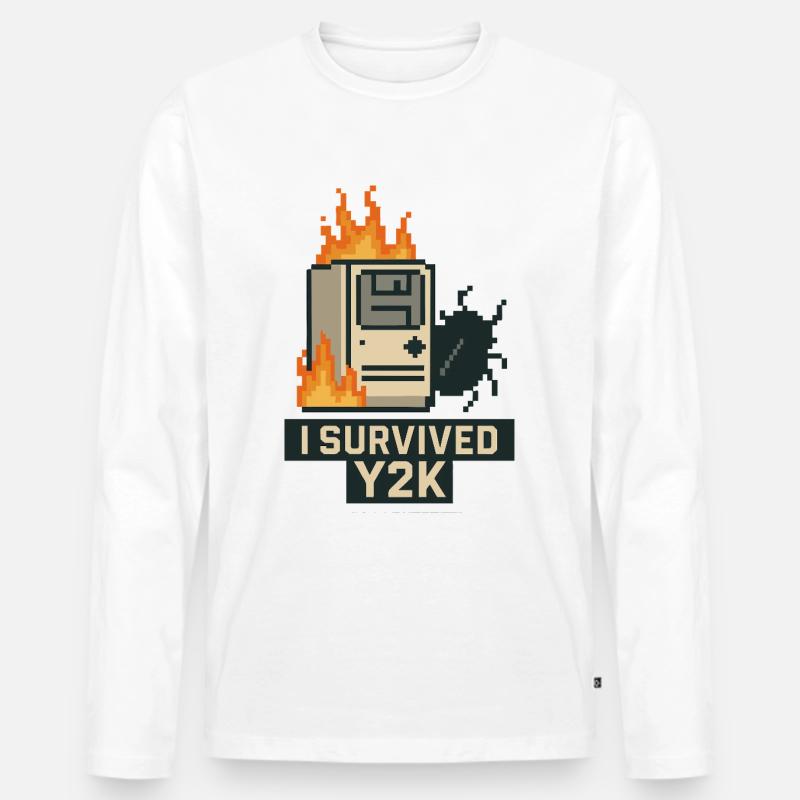 Y2K Pixel-Katastrophe – Ich lebe! - Männer Premium Bio Langarmshirt - Weiß