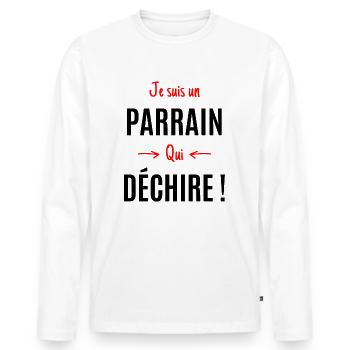 Parrain cadeau humour parrain qui déchire - T-shirt manches longues Premium bio Homme - blanc - Devant - Nico (187cm)