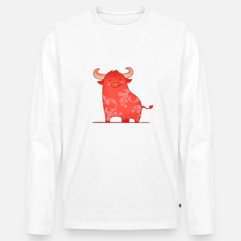 Glücklicher Stier - Männer Premium Bio Langarmshirt - Weiß