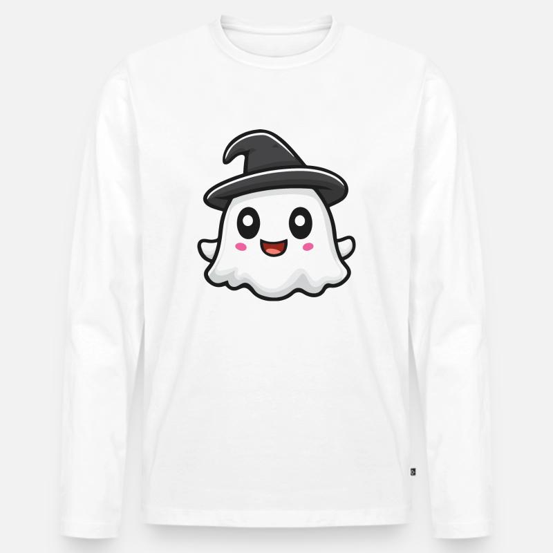 Geist Halloween Comic - Männer Premium Bio Langarmshirt - Weiß