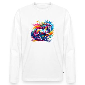 bunte Einhorn Kunst - Männer Premium Bio Langarmshirt - Weiß - Vorne - Nico (187cm)