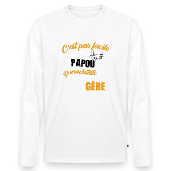 Papou parachutiste parapente paramoteur humour - T-shirt manches longues Premium bio Homme - blanc - Devant - Nico (187cm)