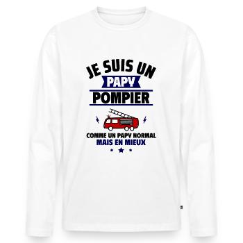 Papy pompier plus cool, fête des grands-pères - T-shirt manches longues Premium bio Homme - blanc - Devant - Nico (187cm)
