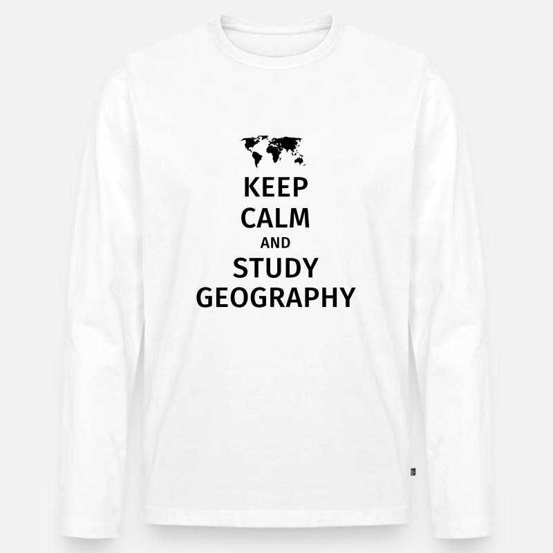 keep calm and study geography - Männer Premium Bio Langarmshirt - Weiß