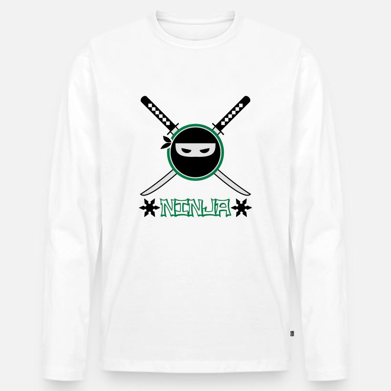 Ninja - Männer Premium Bio Langarmshirt - Weiß