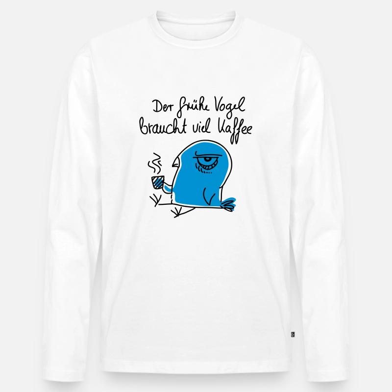 Der frühe Vogel braucht viel Kaffee - Männer Premium Bio Langarmshirt - Weiß