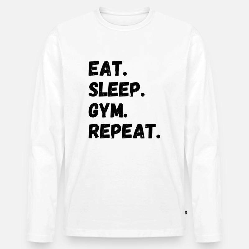 Eat Sleep Gym Repeat - Männer Premium Bio Langarmshirt - Weiß
