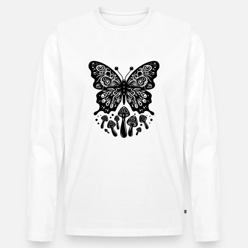 Butterfly Mushroom Dreams - Männer Premium Bio Langarmshirt - Weiß