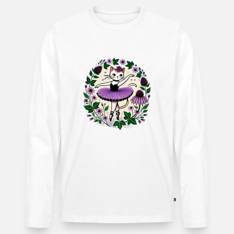 Süßes Ballerina-Kätzchen - Männer Premium Bio Langarmshirt - Weiß
