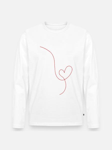 Red heart line drawing - Men's Premium Organic Long Sleeve Shirt - white