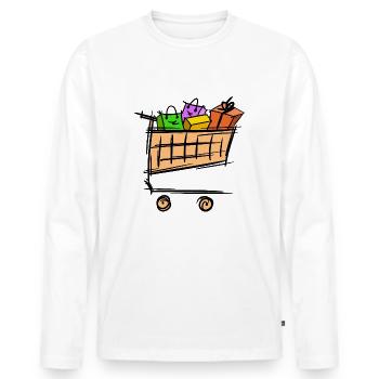 Voller Einkaufswagen, Werbeaktion, Schlussverkauf - Männer Premium Bio Langarmshirt - Weiß - Vorne - Nico (187cm)