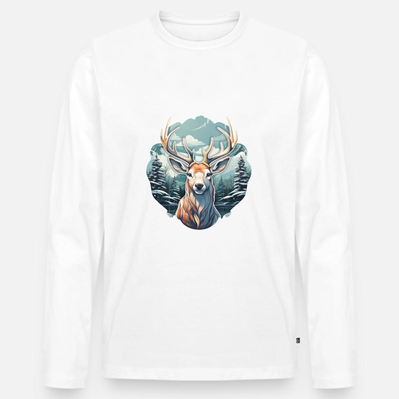 Winterzeit Hirsch - Männer Premium Bio Langarmshirt - Weiß