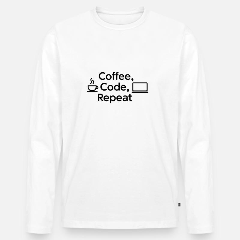 Kaffee & Code: Tägliche Routine - Männer Premium Bio Langarmshirt - Weiß