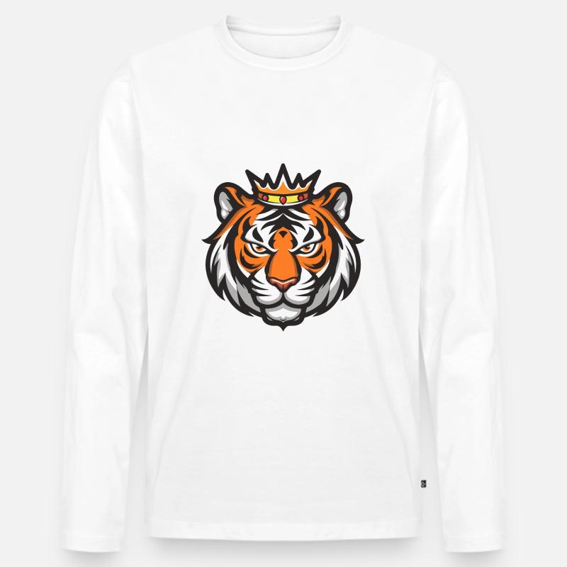 Tiger Kopf Krone - Männer Premium Bio Langarmshirt - Weiß