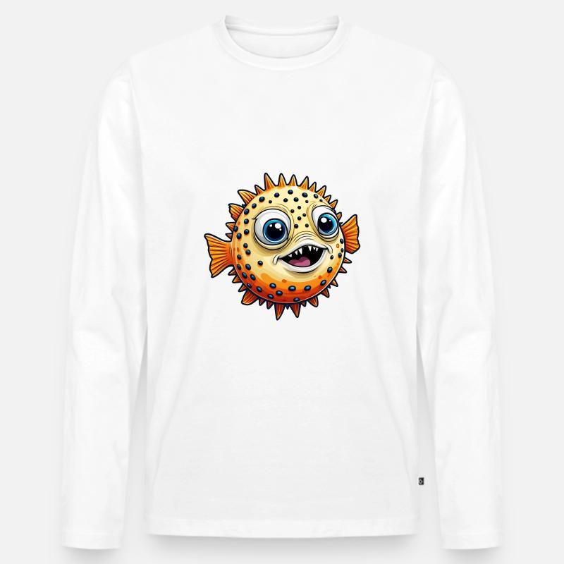 Lustiger lachender Kugelfisch - Männer Premium Bio Langarmshirt - Weiß