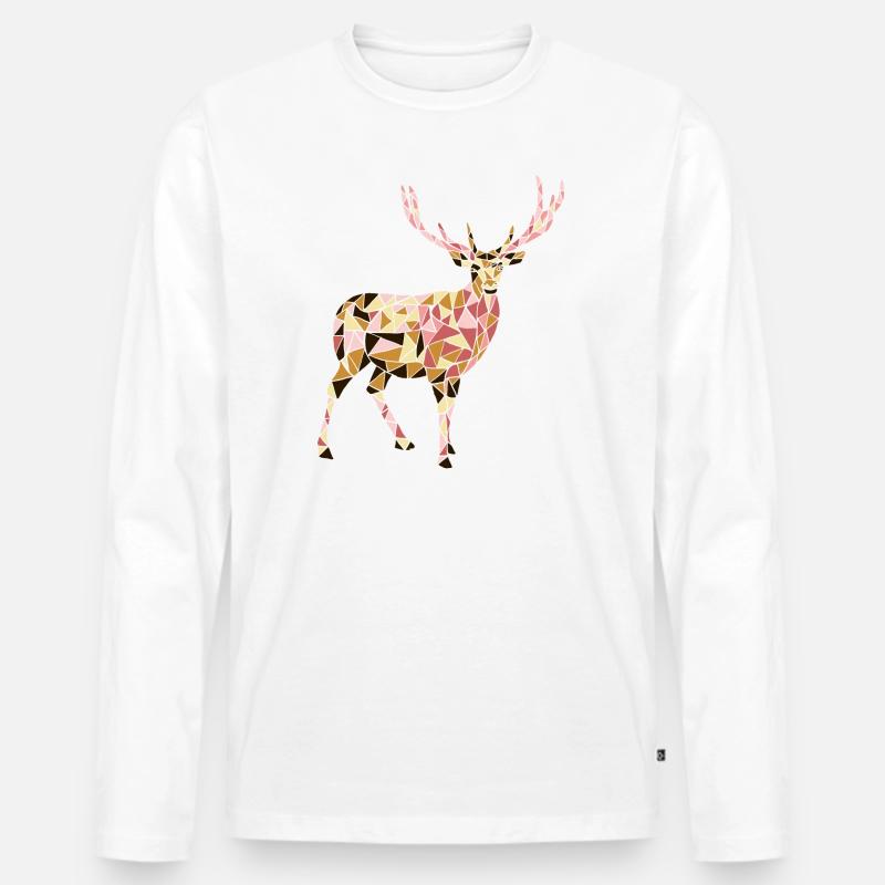 Hirsch - Männer Premium Bio Langarmshirt - Weiß