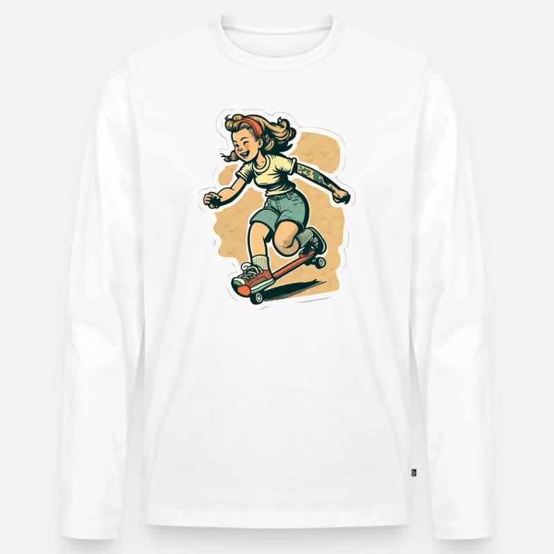 Skater-Mädchen - Männer Premium Bio Langarmshirt - Weiß