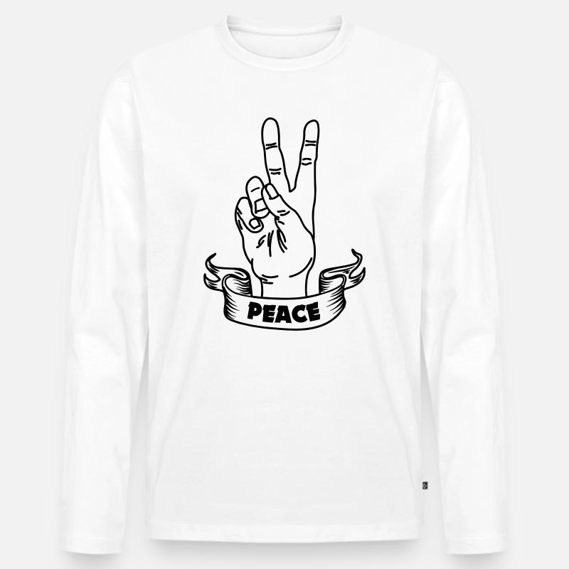 Handgeste Frieden und Textbanner - Männer Premium Bio Langarmshirt - Weiß