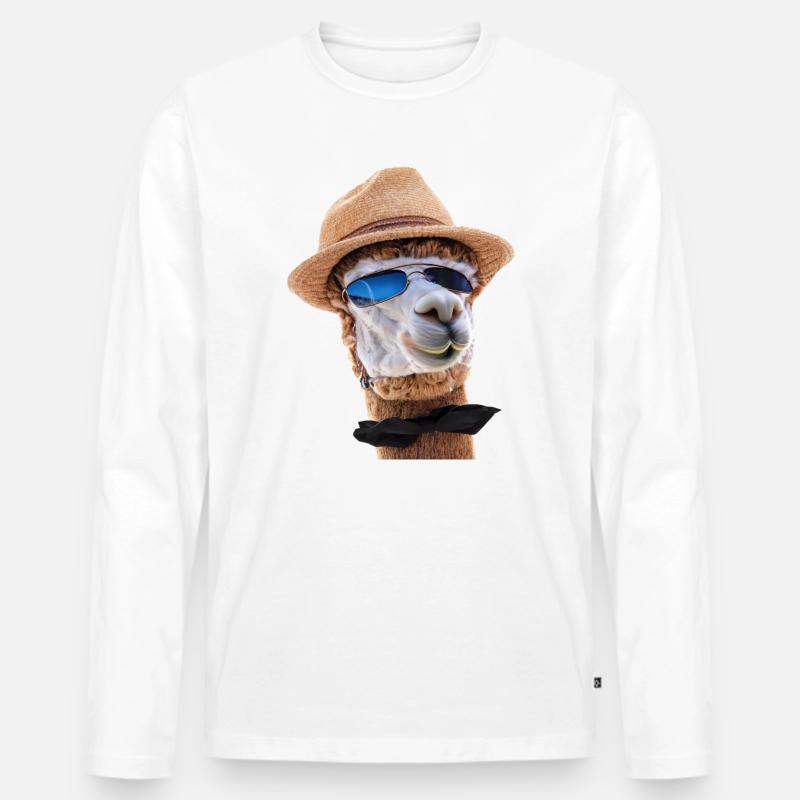 alpaca hut sonnenbrille fliege - Männer Premium Bio Langarmshirt - Weiß