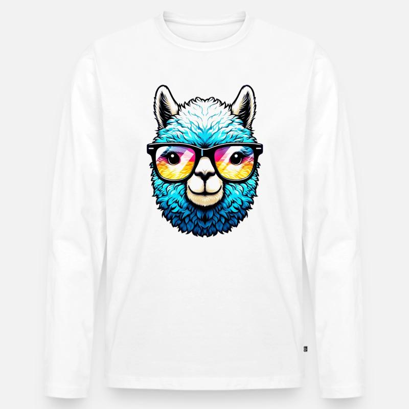 Alpaka mit Sonnenbrille - Männer Premium Bio Langarmshirt - Weiß