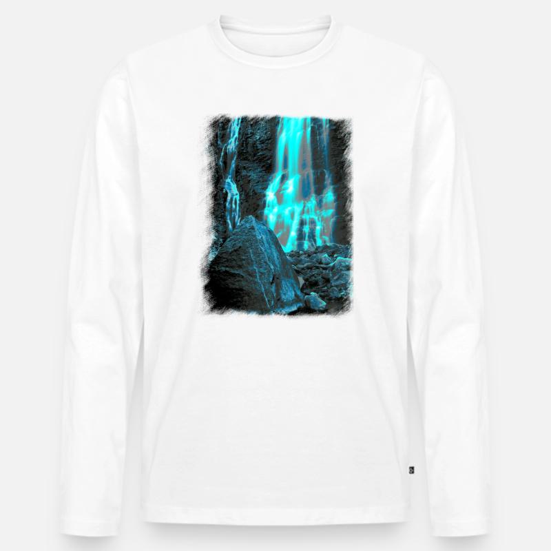 Felsiger Wasserfall - Männer Premium Bio Langarmshirt - Weiß